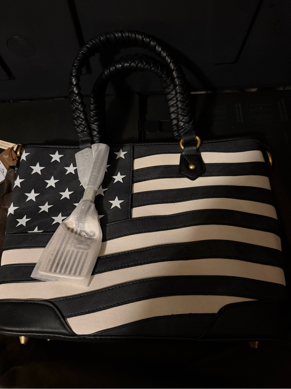 Montana West American Flag, Vintage Shoulder Purse with Braid Handles, NWT
